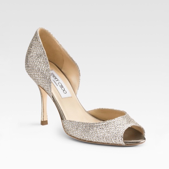 Jimmy Choo Shoes - Jimmy Choo Champagne Glitter Fabric Logan D'Orsay Pumps Heels Peep Toe 35